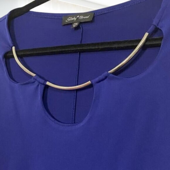 Navy Cold Shoulder Blouse – Size Medium – Metallic Neckline Detail, Flowy Sleeve - Picture 7 of 12